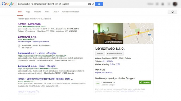 Lemonweb na Google Adresár Firiem